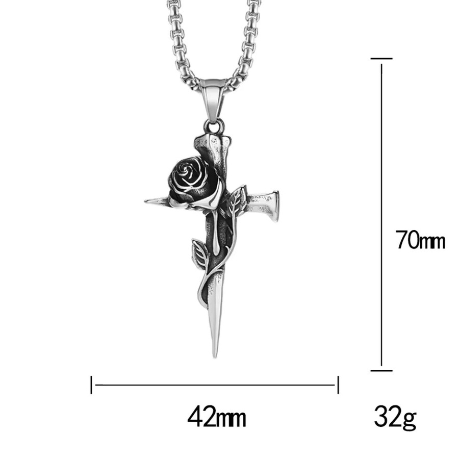 owlucky Anhänger Halskette, Kreuz Rose, Edelstahl, Silber, Unisex - Bild 3