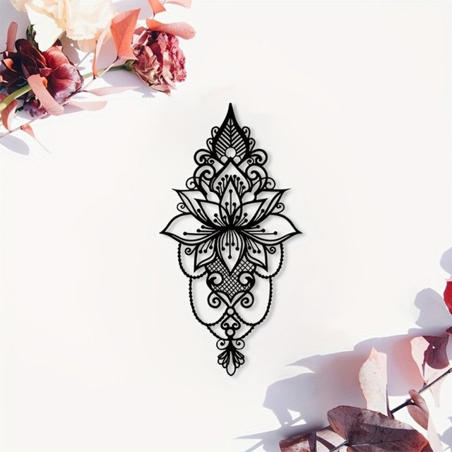 CIFBUY Lotus-Mandala Wandkunst aus Metall in Schwarz als florale Wanddekoration für Wohnzimmer und Yoga-Raum - Bild 1