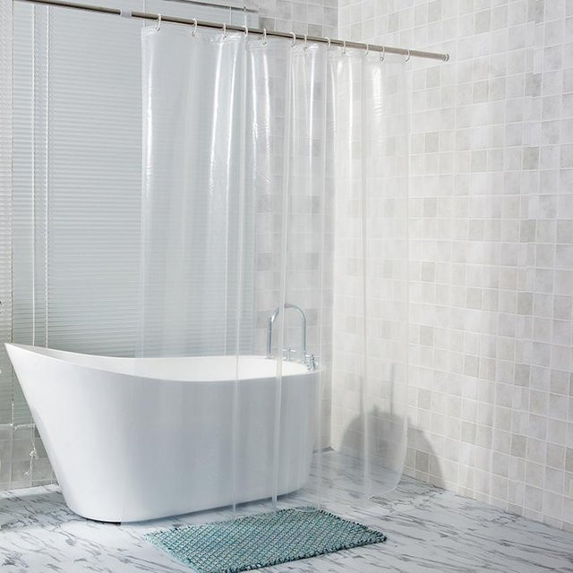 Transparenter Duschvorhang von WHQ Home Decoration aus weißem PEVA, wasserdicht und schimmelresistent, inklusive Haken, B: 120 cm, H: 180 cm - Bild 1