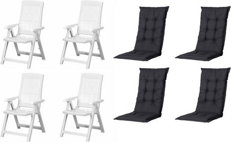 MADISON Gartenmöbelset Tampa mit 4 Klappsesseln und 4 Auflagen, Farbe Weiß/Schwarz, B/H/L: 61 x 109 x 60 cm - Bild 1