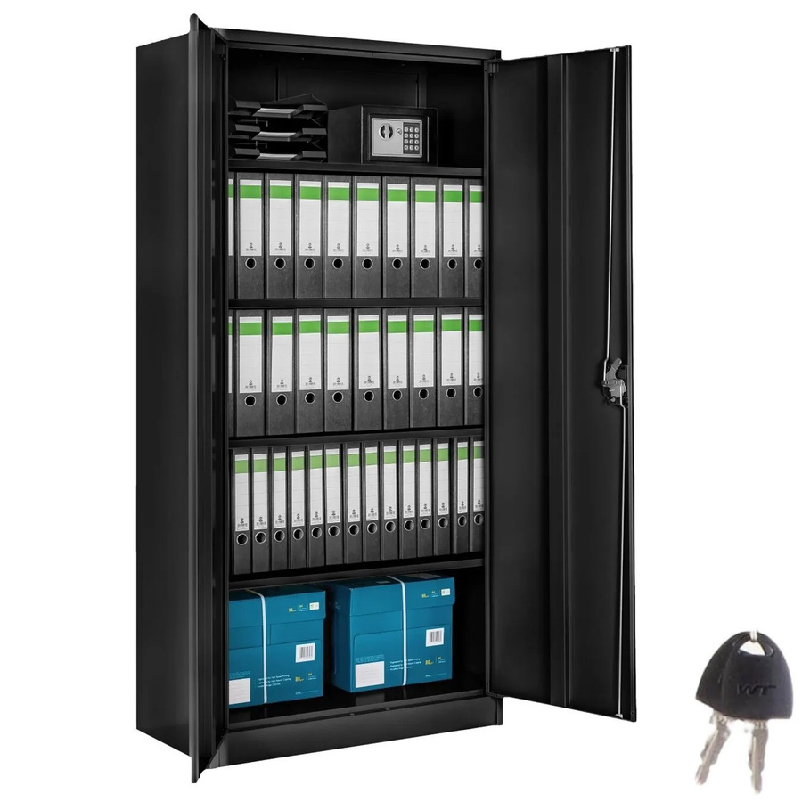 tectake Aktenschrank aus pulverbeschichtetem Stahl mit 2 Flügeltüren und höhenverstellbaren Einlegeböden, Schwarz, B/T/H: 90 x 40 x 180 cm - Bild 3