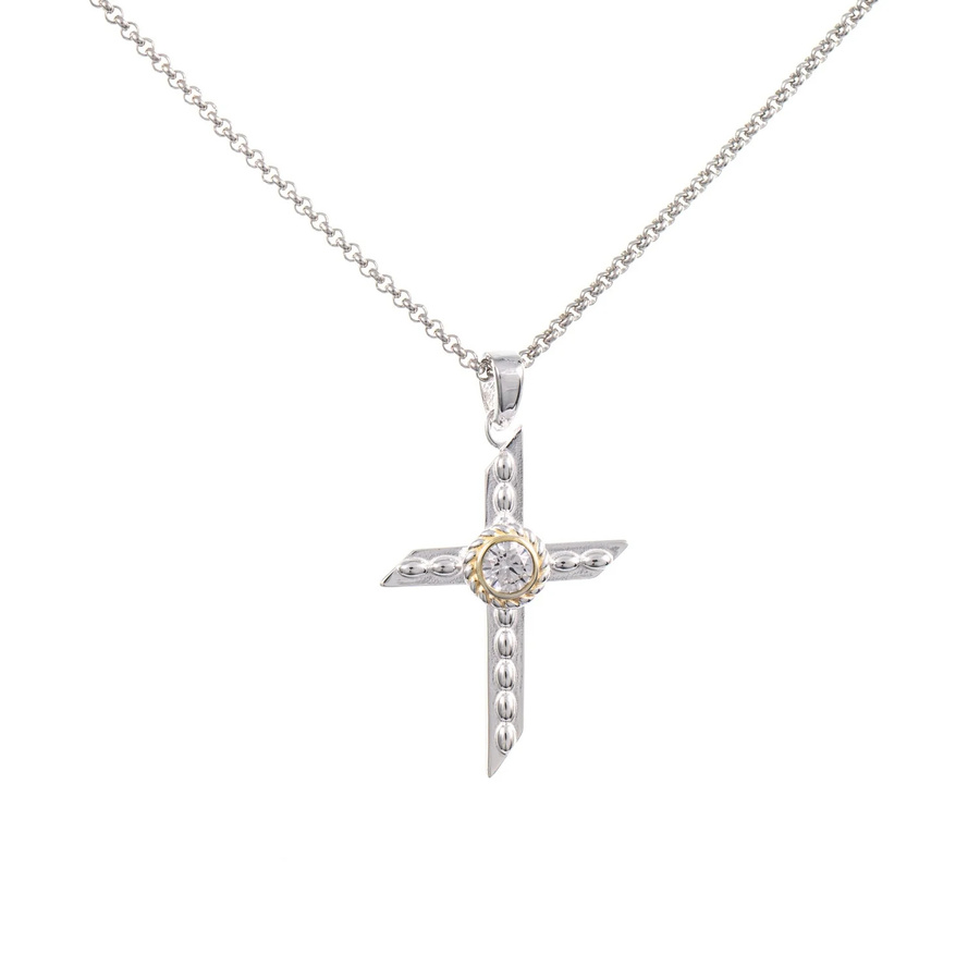 Anhänger Kreuz mit Kette, 925 Silber, teilvergoldet, Zirkonia, Unisex - Bild 1