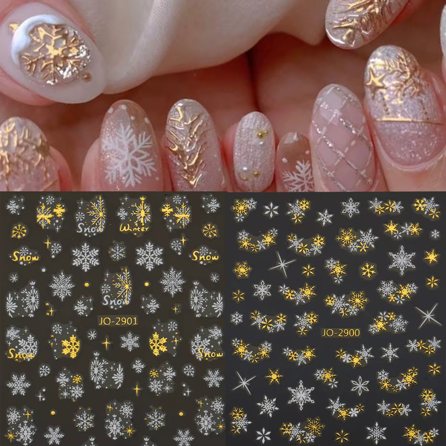 Weihnachts-Nagelaufkleber-Set, goldene Schneeflocken, holografisches Design - Bild 2