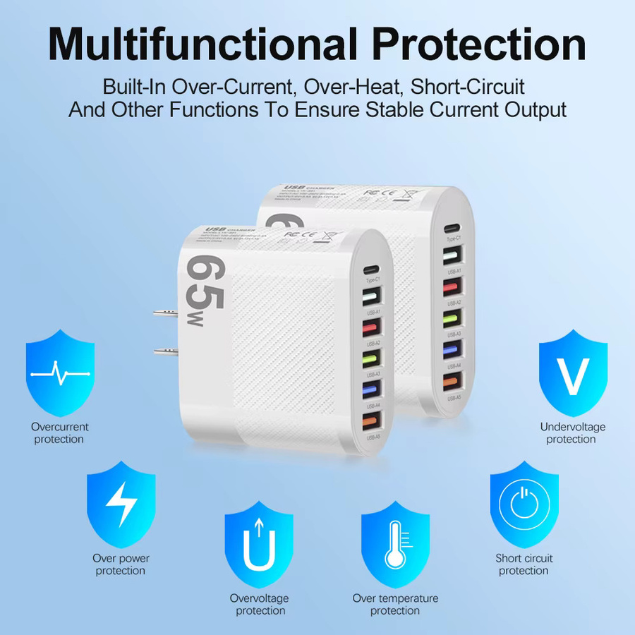 FANBEDA 6 Ports USB Typ C Wandladegerät mit 15 W USB PD in Weiß - Bild 1