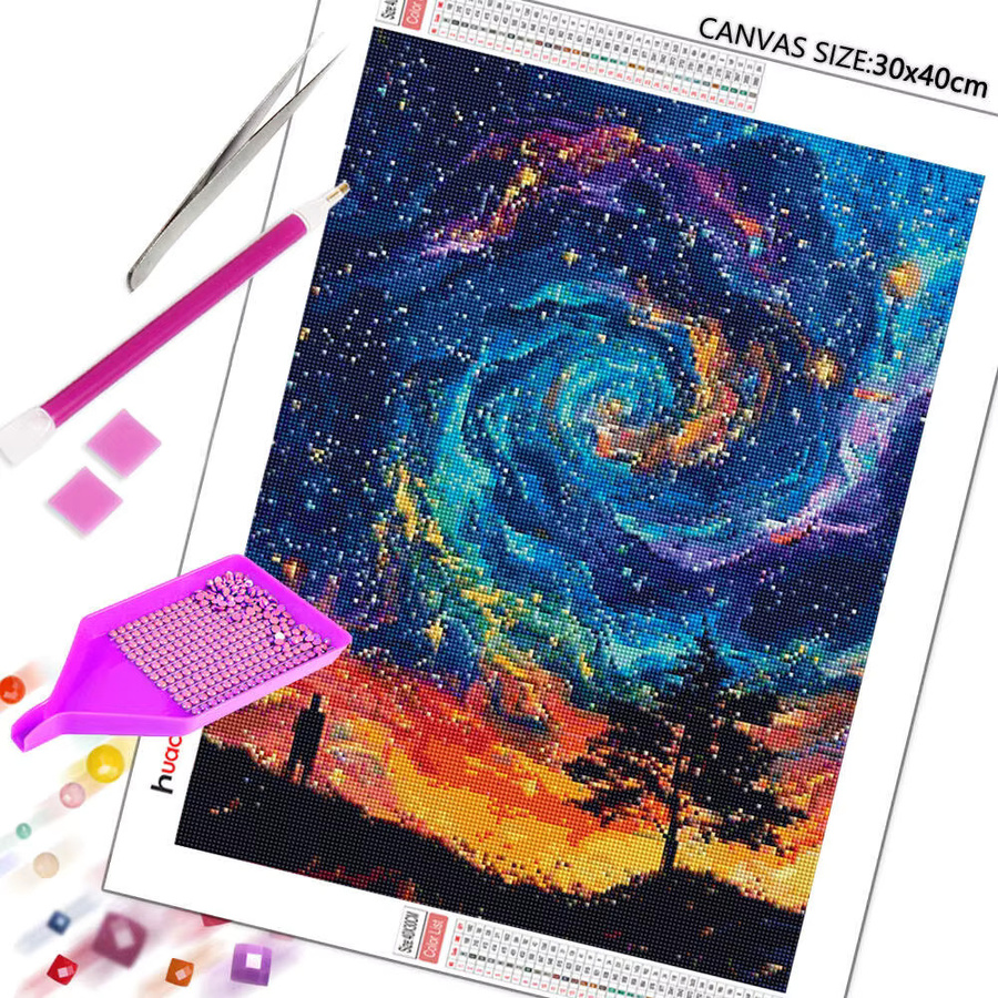 Huacan DIY Diamantmalerei Sternenhimmel Landschaft als Diamantmosaik Komplettset in Multicolour, B/H: 30 x 20 cm - Bild 2