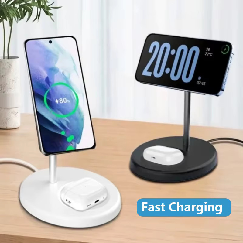 Dushoo 2-in-1 Magnetischer Kabelloser Ladeständer für iPhone und AirPods mit MagSafe Fast Wireless Charging in Schwarz oder Weiß - Bild 1