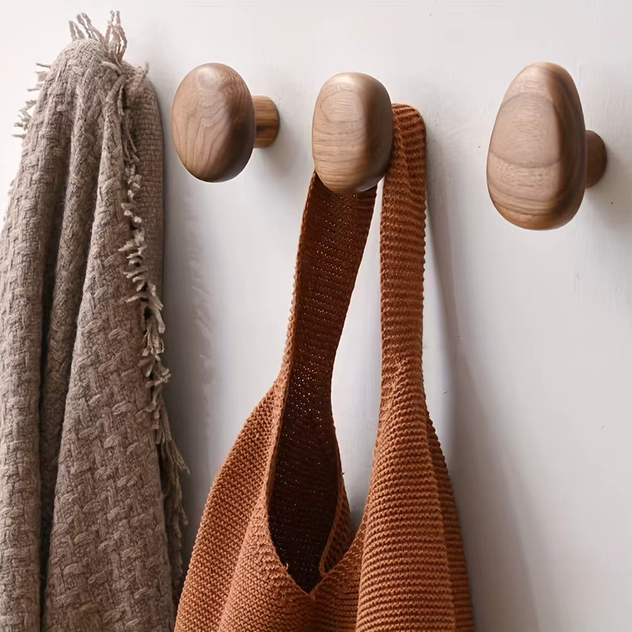 LIUSHADUOLA 4er Set Wandgarderobe aus Walnuss und Buchenholz in Braun zur Aufbewahrung von Hüten und Rucksäcken - Bild 4