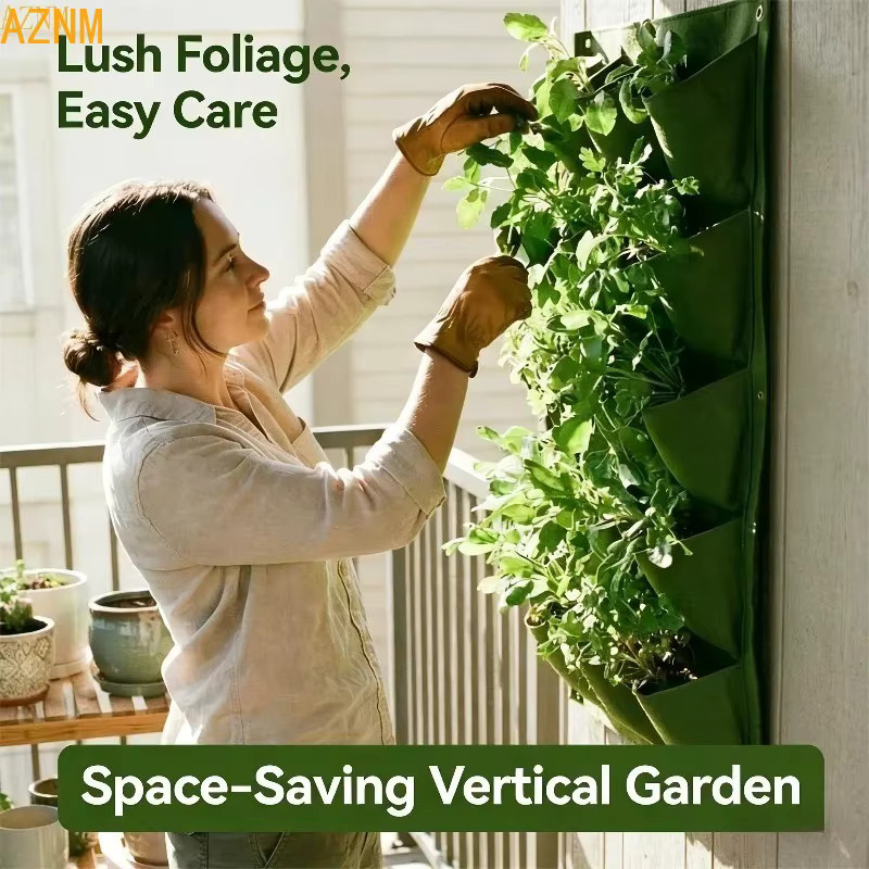 Multifunktionaler vertikaler Garten-Pflanzbeutel mit 18 Taschen in Grün, platzsparender Wandmontage für Innen- und Außenbepflanzung, B/H/T: 100 x 50 x 15 cm - Bild 5
