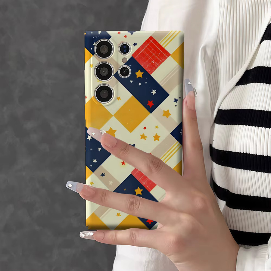 Potdemiel Handyhülle mit Retro Sternen-Schachbrett Design für Samsung Galaxy S26 S25 S24 S23 Ultra Plus, stoßfeste Doppelschicht Rückabdeckung, Mehrfarbig - Bild 6