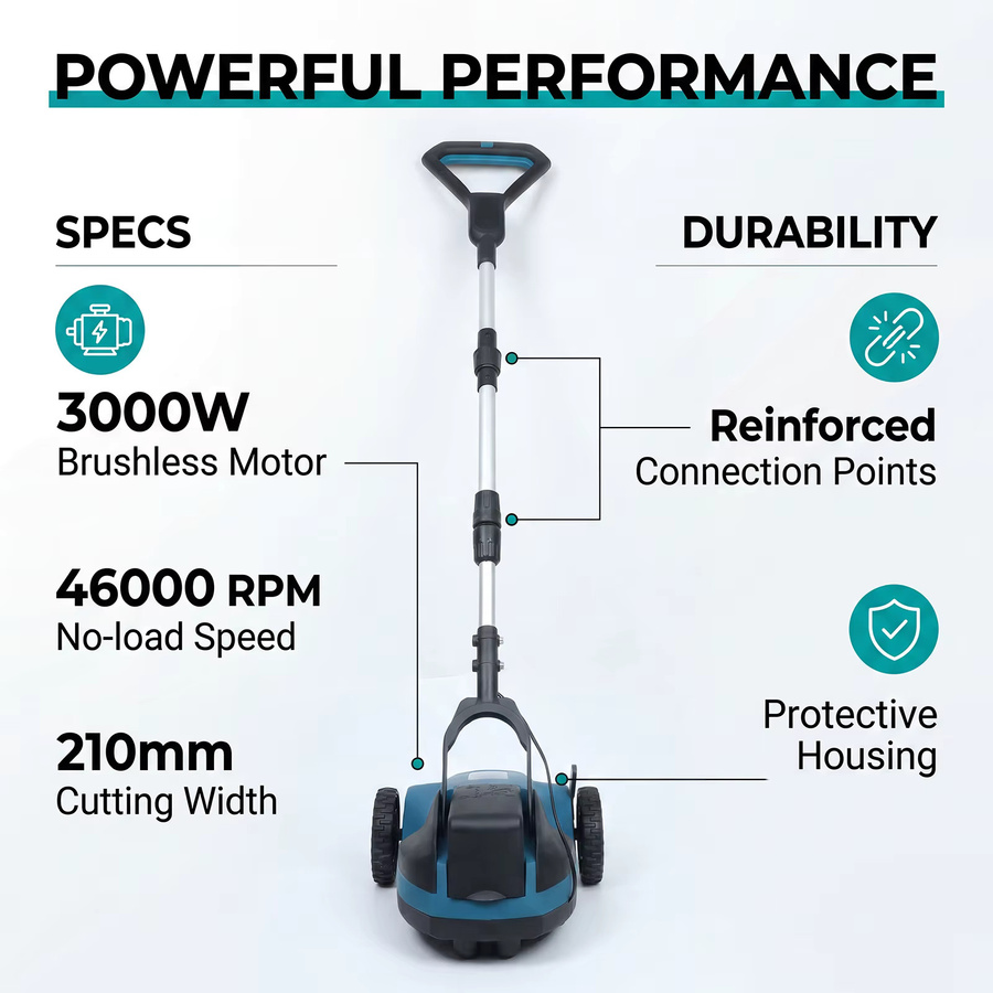 Podofo Bürstenloser Elektrischer Rasentrimmer 3000W mit 3 Gängen, Kabelloser Rasenmäher mit 21 cm Schnittbreite, Kompatibel mit Makita 18V Akku für die Gartenpflege - Bild 6