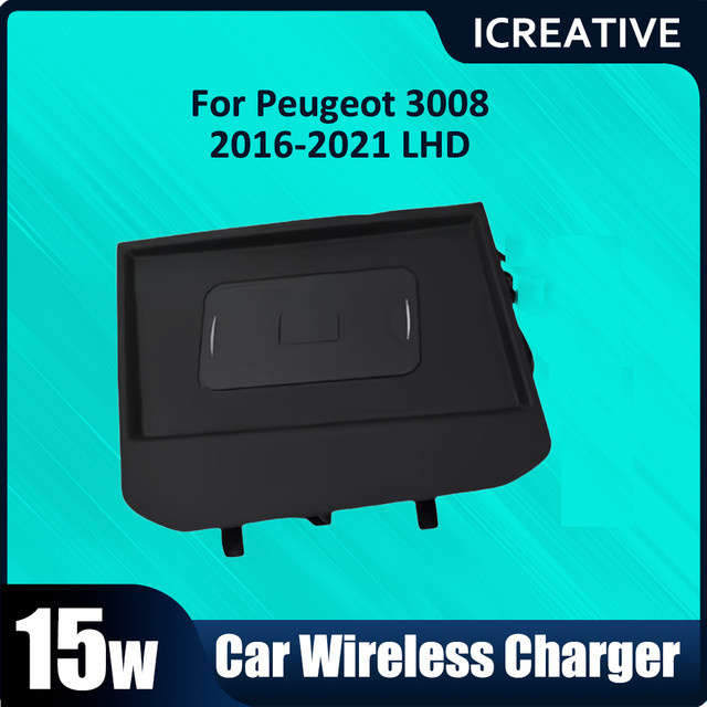 Icreative Dashboard Halter mit schnellem kabellosem Ladegerät für Peugeot 3008 2016-2021 LHD, Schwarz - Bild 1