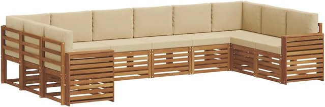 vidaXL Sofagarnitur 10-teilig aus Massivholz Akazie in Natur und Beige mit Latten-Design - Bild 1