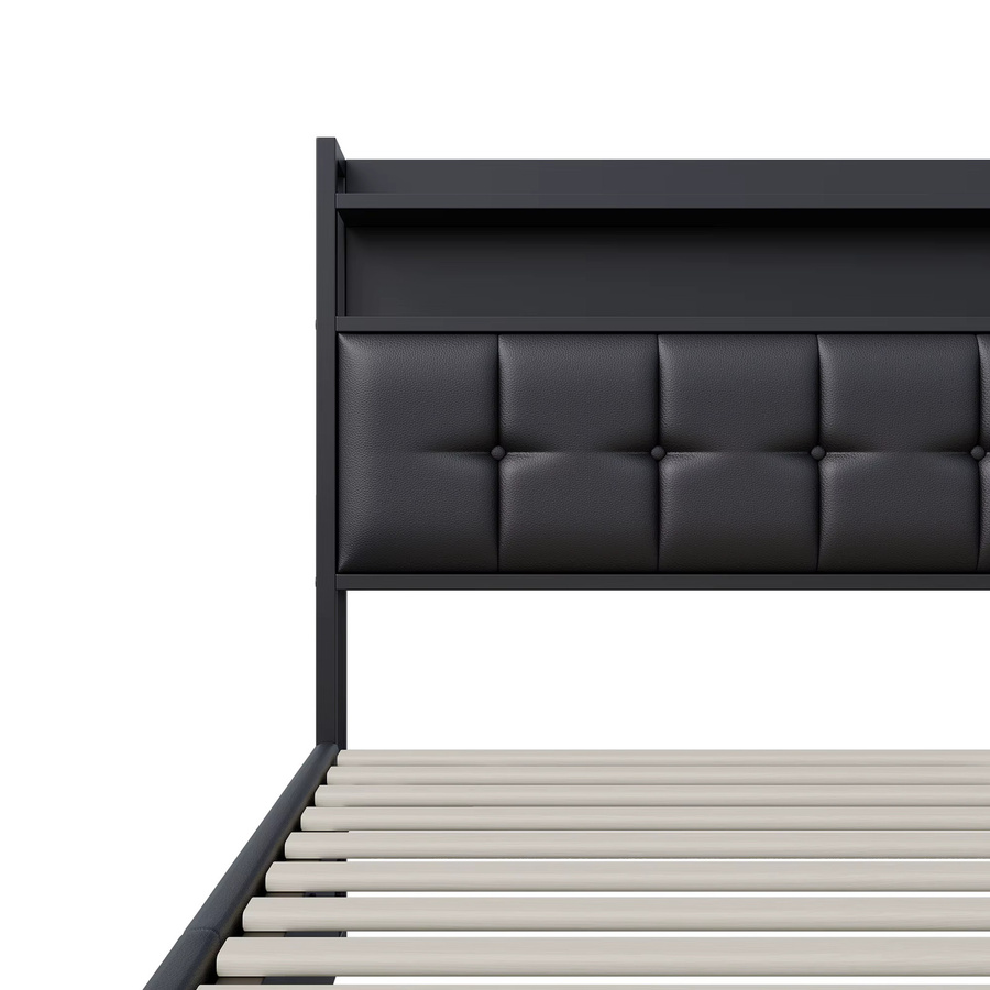 Modernes Polsterbett mit Stauraum und Kopfteil in Grau, Doppelbett mit hydraulischem Lift-up-System aus Kunstleder, B/T/H: 160 x 200 cm - Bild 5