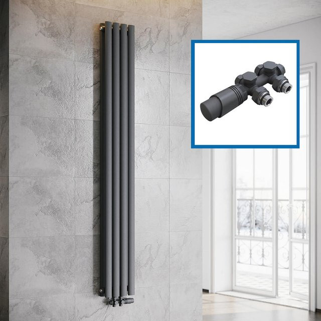 SONNI Röhrenheizkörper Wandheizkörper mit Mittelanschluss in Anthrazit, Höhe: 180 cm, Breite: 23,6 cm - Bild 1