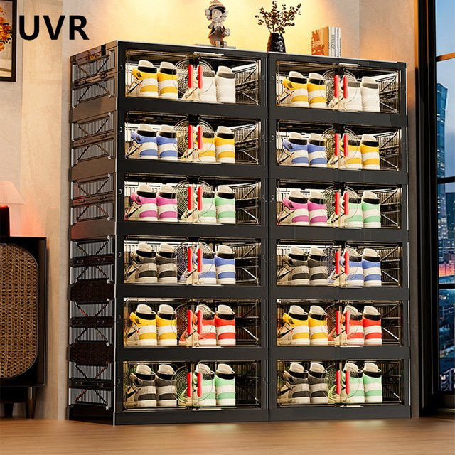 UVR Schuhregal Organizer aus Kunststoff in Schwarz, mehrschichtige Schuhaufbewahrungsbox für das Wohnzimmer - Bild 1