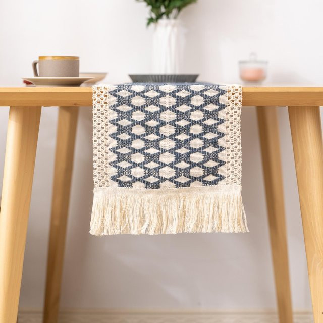 Boho Makramee Tischläufer Yiran Furniture in Creme und Braun mit Quasten, B/H: 50 x 30 cm - Bild 1