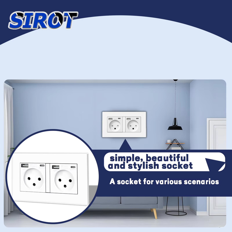 SIROT Israel-Steckdose mit USB Typ C, flammhemmendes PC-Panel, AC 230 V, 50 Hz, israelischer Standard-Wandsteckdose in Schwarz, Grau und Weiß - Bild 4