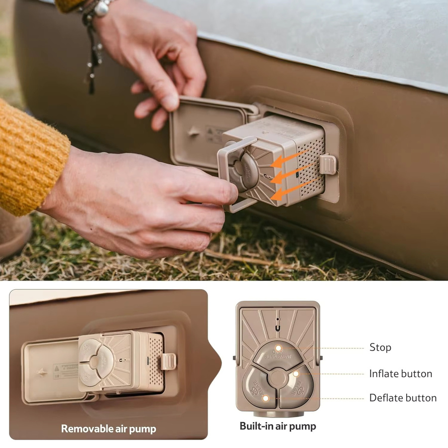 Naturehike Camping-Luftmatratze für 2-3 Personen mit integrierter Pumpe, Farbe: Beige, Höhe: 25 cm - Bild 5