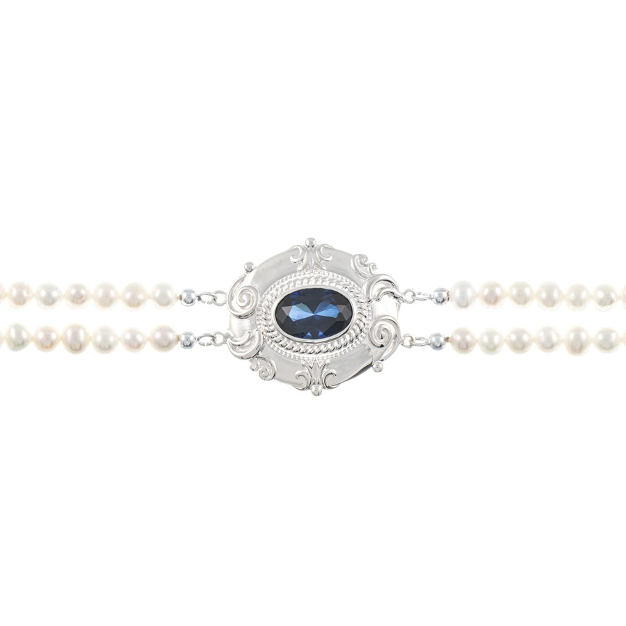 Collier Choker 925 Silber, Zirkonia blau, Perle, Unisex - Bild 1