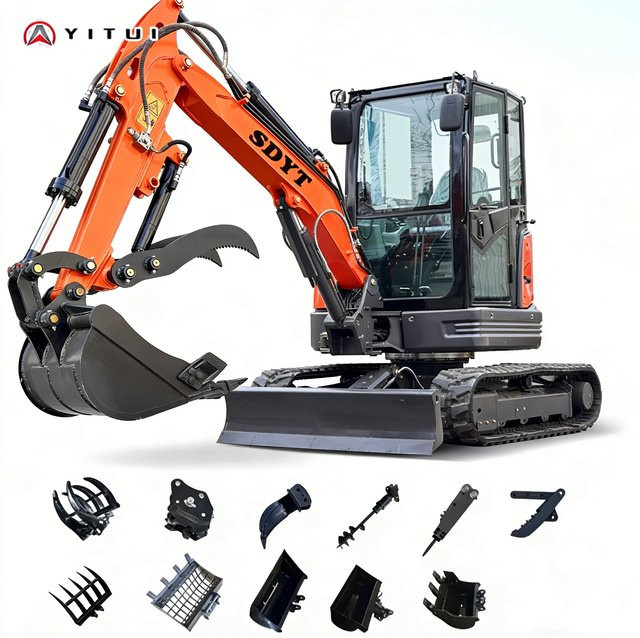 YITUI Mini-Minibagger 2,6 Tonnen in Orange mit verstärktem Chassis für Heimgebrauch und Industrie - Bild 1