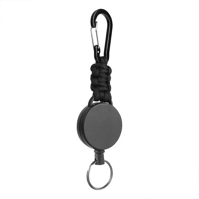 Einziehbarer Schlüsselanhänger und Ausweiskartenhalter mit Rolle und Karabinerhaken in Schwarz - Bild 1