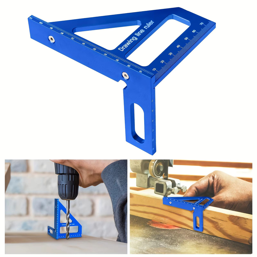Wnew Präzisions-Holzbearbeitungsquadrat aus Aluminiumlegierung als 45/90-Grad-Winkelmess-Dreieckslineal und Markierungslehre in Rot und Blau - Bild 3