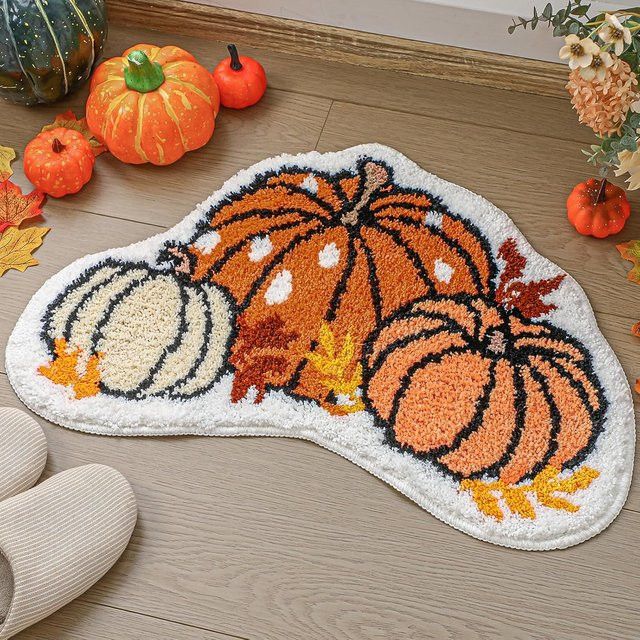 VIKAMA Herbst-Kürbis Fußmatte für Badezimmer, Wohnzimmer, Schlafzimmer und Küche, weich und waschbar, ideale Dekoration für Thanksgiving - Bild 1