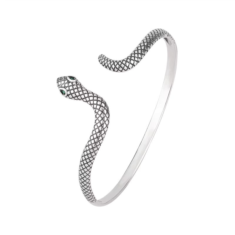 Schlangen-Armreif 925 Silber, grüne Augen, Unisex - Bild 4