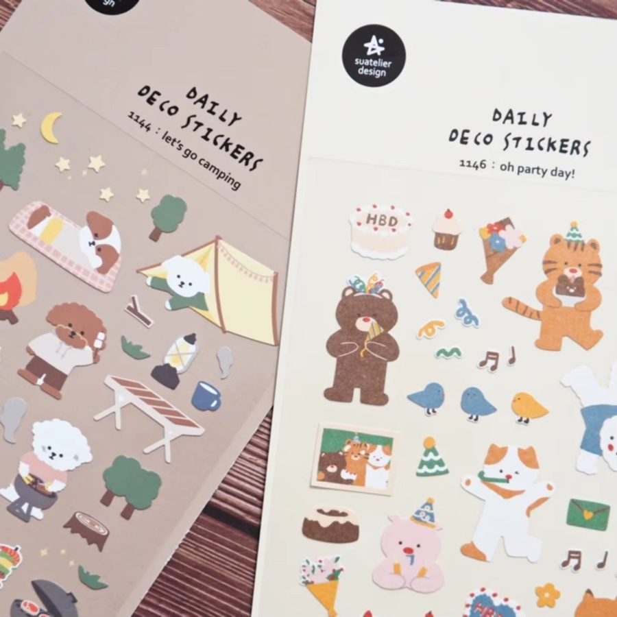 Suatelier Koreanische Dekorationsaufkleber für Scrapbooking und DIY Journaling mit süßen Welpen-Motiven, Mehrfarbig - Bild 2