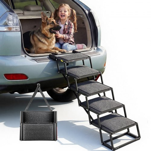 VEVOR Hundetreppe klappbar, 5-stufige extra breite Hunderampe für große Hunde mit Filzteppich, schwarze Einstiegshilfe für Auto, SUV, LKW, Sofa oder Hochbett, Tragkraft bis 90 kg - Bild 1