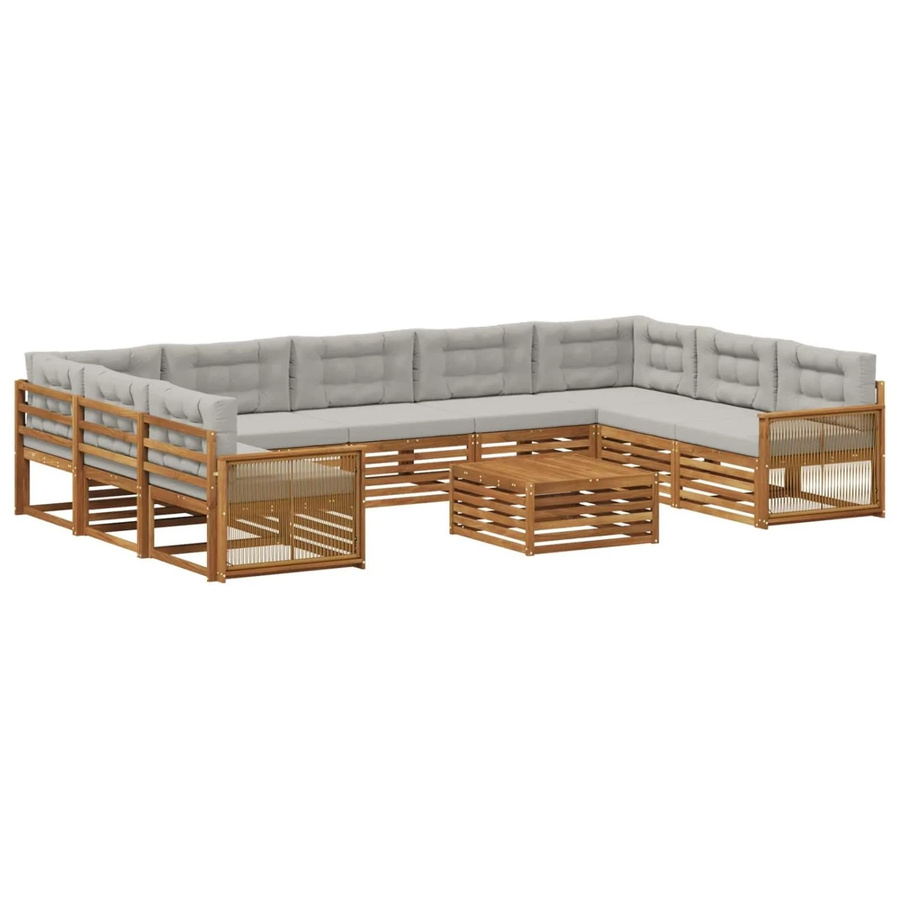 vidaXL Outdoor-Sofagarnitur aus Akazienholz mit 10 Kissen in Natur und Hellgrau - Bild 2