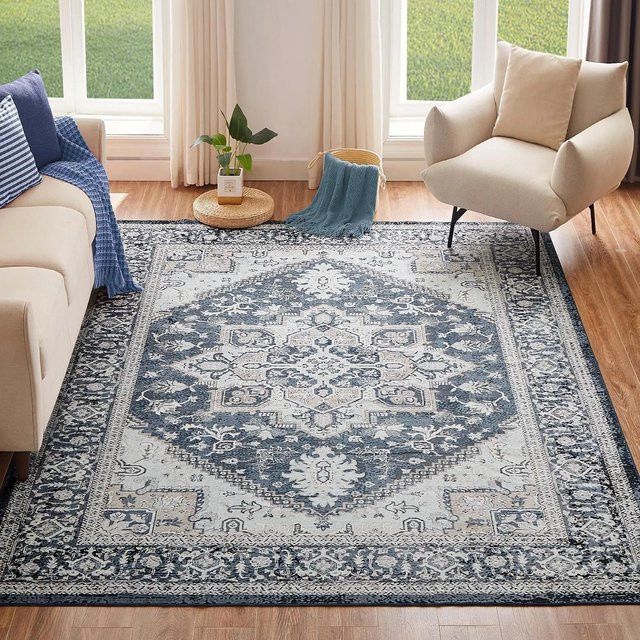 JGJG Teppich im persischen Nationalstil mit Retro-Design und Imitat-Kaschmir-Optik, Blau, B/T: 60 x 40 cm - Bild 1
