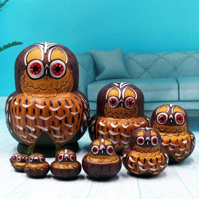 Fourall Items Warehouse Tiermuster Holznistspielzeug, Matroschka Stapelpuppen, 10-teiliges Set, Schwarz - Bild 1