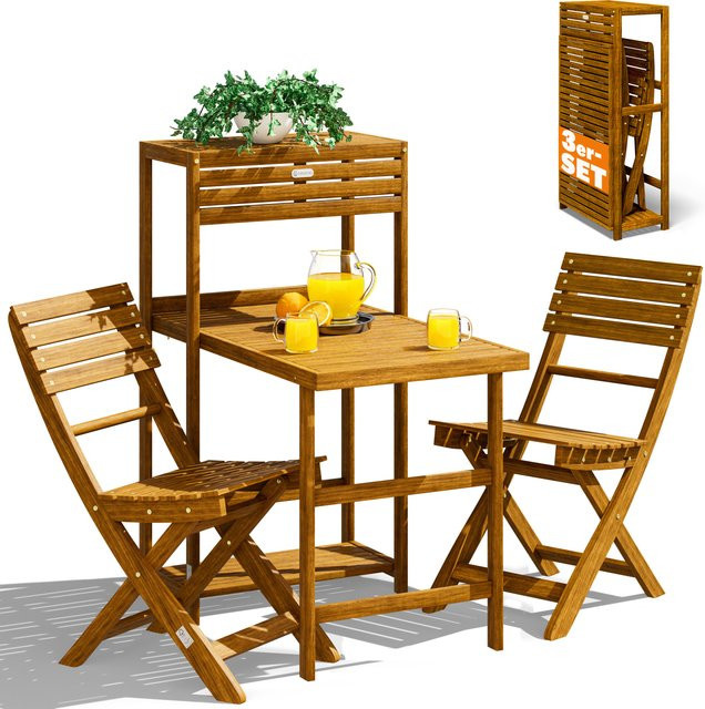 CASARIA 3-teilige Garten-Sitzgruppe aus FSC-zertifiziertem Akazienholz in Braun, klappbar - Bild 1