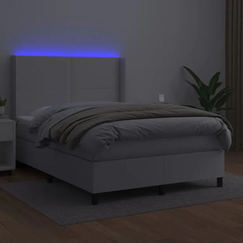 Vidaxl Kontinentalbett mit Matratze und LED in Weiß aus Kunstleder, B/T: 140 x 200 cm - Bild 3