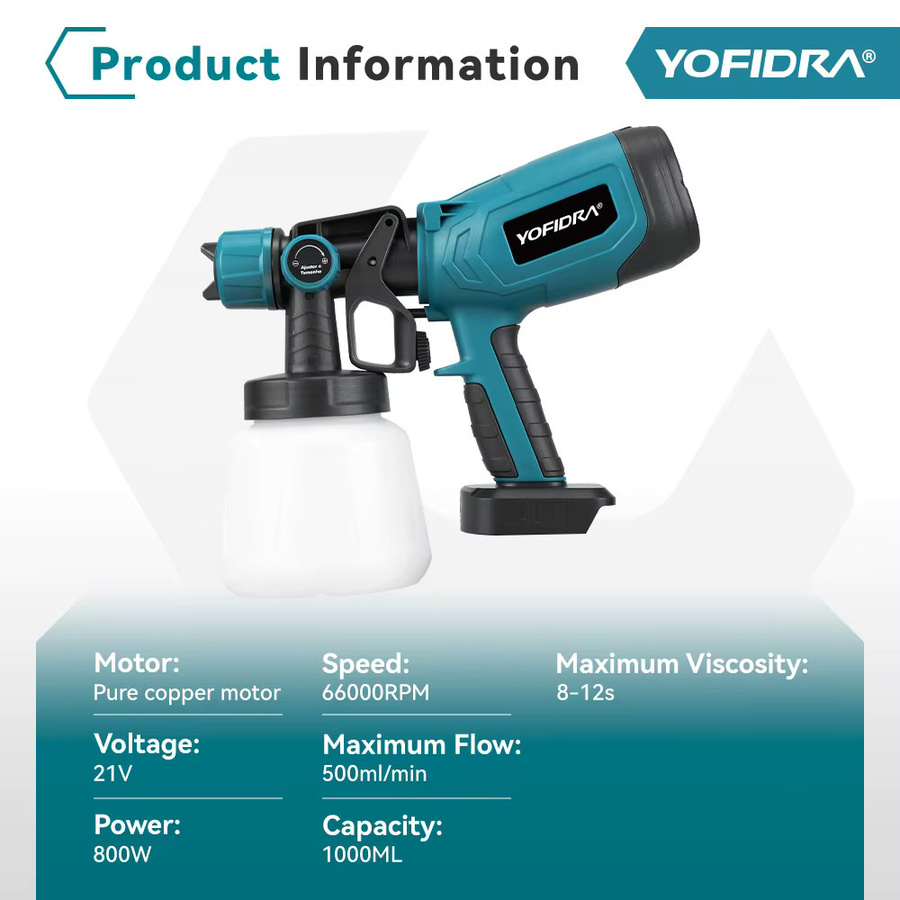YOFIDRA 2in1 Elektrische Spritzpistole und Luftgebläse mit 1000ml Behälter für Makita Akkus - Bild 2