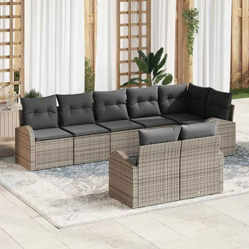 Vidaxl Garten-Sofa-Set aus Polyrattan mit 8 Kissen in Grau, B/T/H: 289 x 124 x 85 cm - Bild 1
