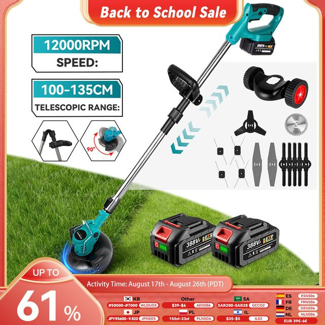 Elektrischer Rasenmäher Trimmer mit 6 Zoll 12000RPM für Makita LXT Akku, faltbares Schneid- und Beschneidungswerkzeug, Schnittbreite 100-135 cm - Bild 1