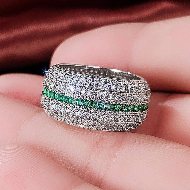 YIRAN Jewelry Ringe Damen, Kupfer, Zirkonia, Grün/Weiß - Bild 1