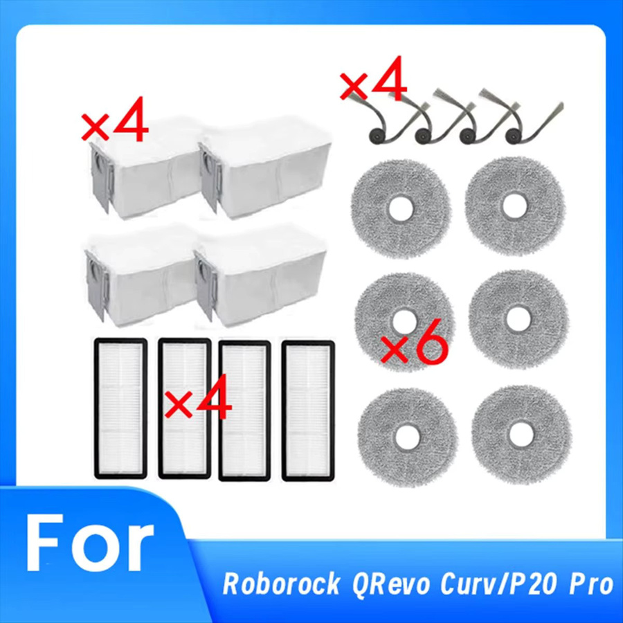 Roborock Zubehör-Set für QRevo Curv und P20 Pro in Weiß mit Seitenbürsten, Filtern, Wischtüchern und Staubbeuteln, 18-teilig - Bild 1