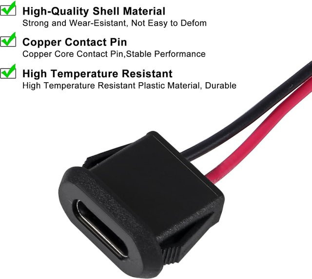 20 Stück AOKIN USB-C Pigtail-Kabel wasserdicht, 2-polige Verlängerungskabel mit USB-C-Stecker auf Lötdraht, Schwarz - Bild 1