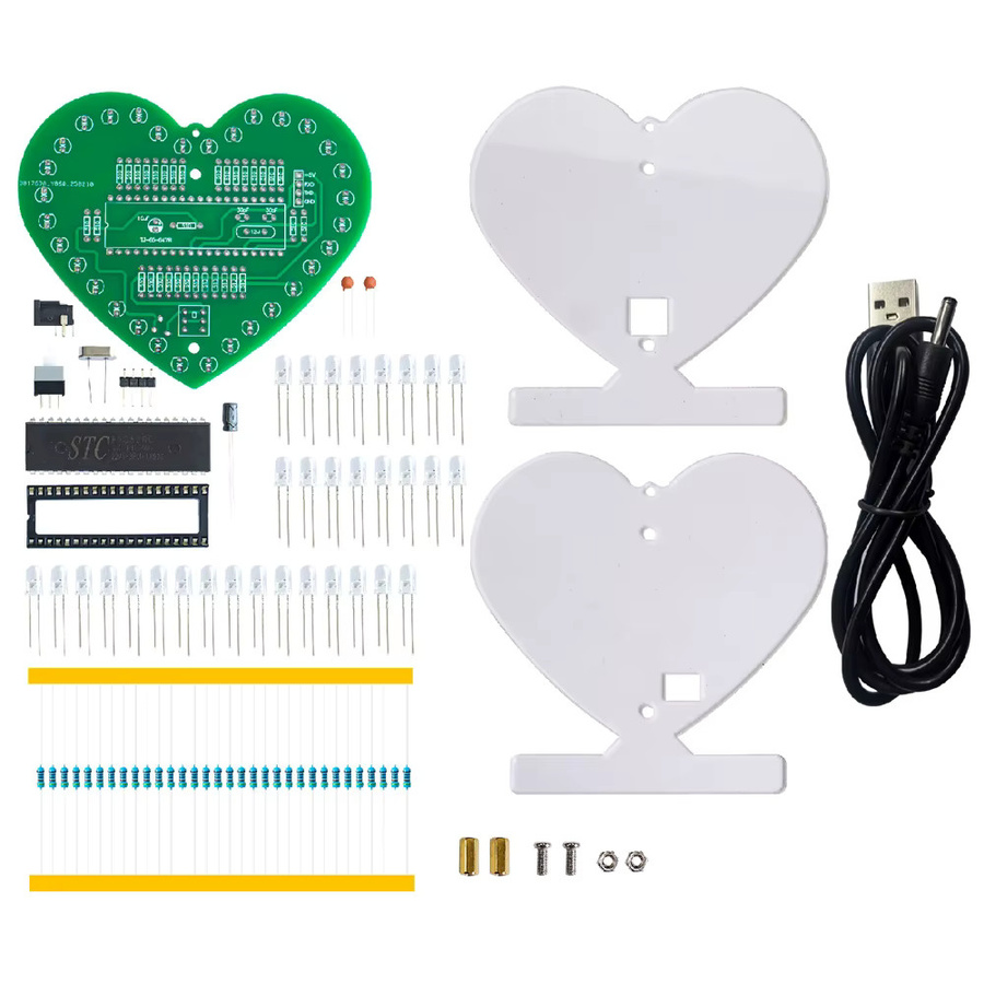 UICPAL DIY-Set für herzförmiges fließendes Licht mit 32 Multicolour LEDs, 51 Mikrocontroller und Stromkabel, Elektronik-Lötprojekt für dich - Bild 2