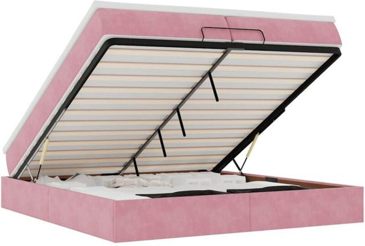 Vidaxl Ottoman Polsterbett mit Matratze aus Samt in Rosa, Modernes Bett mit Metallgestell, B/T: 200 x 200 cm - Bild 1