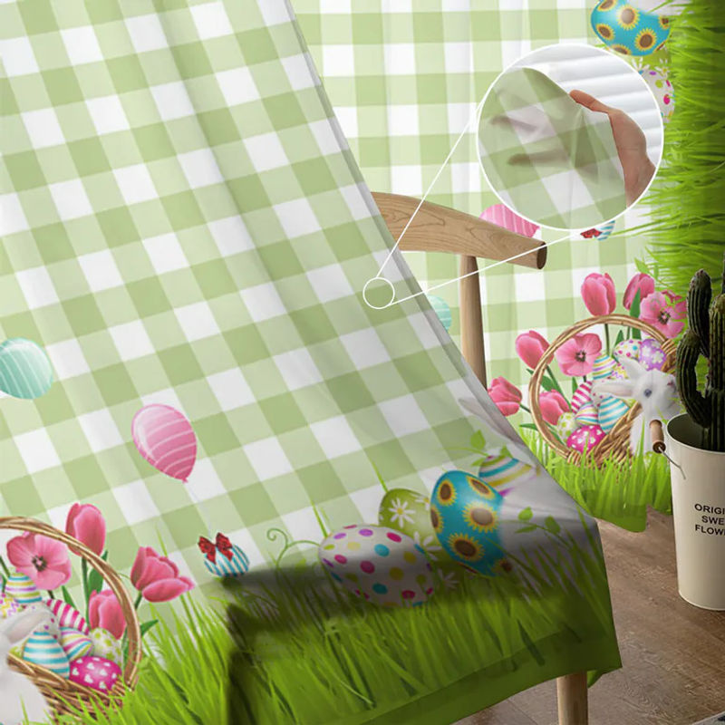 A Family Of Home Textiles Voile Tüll Vorhang mit Ostern Frühling Kaninchen Motiv für Wohnzimmer und Schlafzimmer B: 135 cm, H: 114 cm - Bild 2