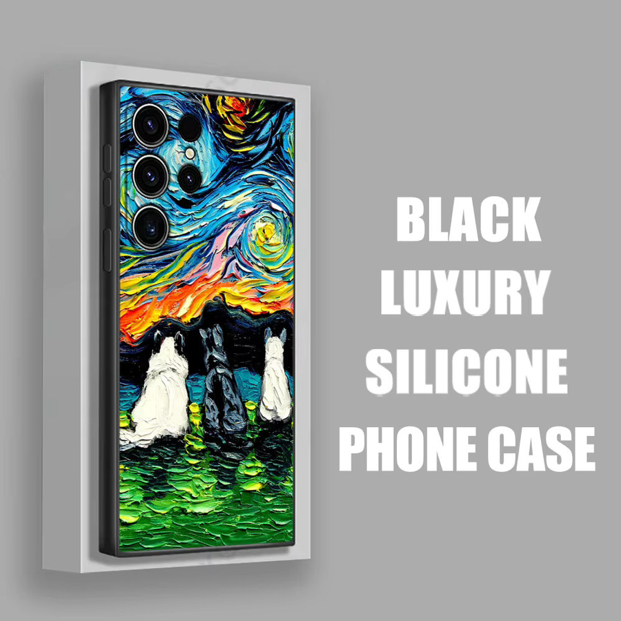 Handyhülle Katzen Van Gogh Sternennacht Ölgemälde Design für Samsung Galaxy S26 S25 S24 S23 S22 S21 S20 Ultra Plus FE 5G in Multicolour - Bild 2