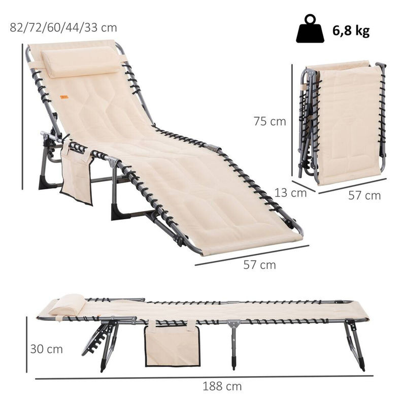 Outsunny Sonnenliege beige aus Polyester mit verstellbarer Kopfstütze und Gestell aus pulverbeschichtetem Stahl, B/H/L: 57 x 30 x 188 cm - Bild 4