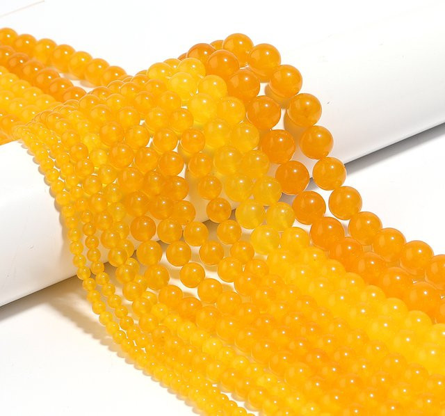 Louleur Chalcedon-Steinperlen, rund, orange-gelb - Bild 1