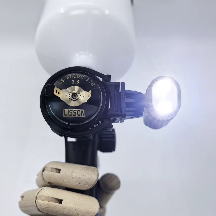 HVLP-Spritzpistole mit 1,3 mm Düse und LED-Licht für Lacke und wasserbasierte Farben in Blau-Grün-Farbverlauf - Bild 2