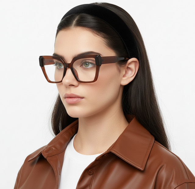 TWOOO Korrektionsbrille Damen, Cat-Eye, Vollrand, Kunststoff, braun - Bild 1