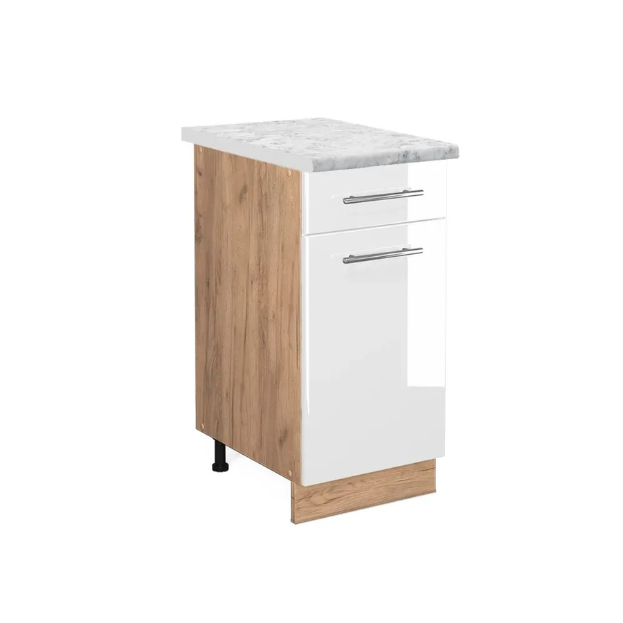 Vicco Küchenunterschrank Fame-Line Weiß Hochglanz und Goldkraft Eiche mit Soft-Close-Türen, B/T/H: 40 x 60 x 82 cm - Bild 2